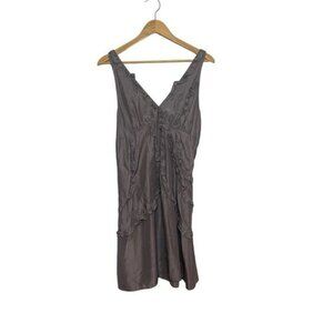 Ilse Jacobsen Hornbaek Women's Ruffle V-Neck Sleeveless Silk Dress Gray Size 38